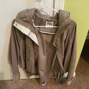 Zara Woman Olive Green Hooded Wind/Rain Coat